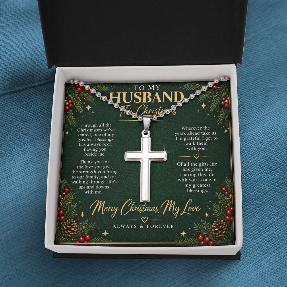 To My Husband - Christmas Artisan Cross Necklace