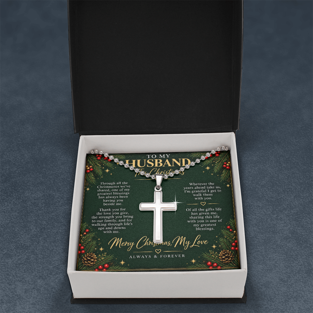 To My Husband - Christmas Artisan Cross Necklace