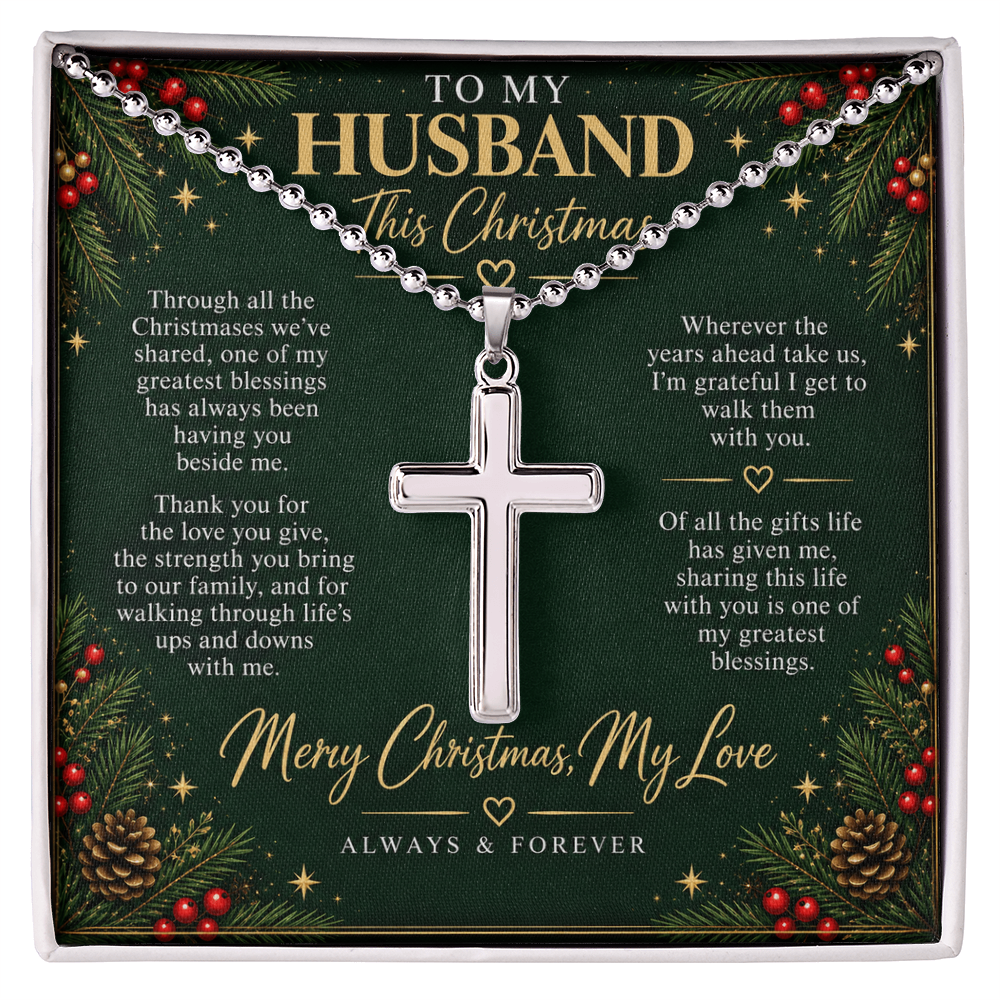 To My Husband - Christmas Artisan Cross Necklace