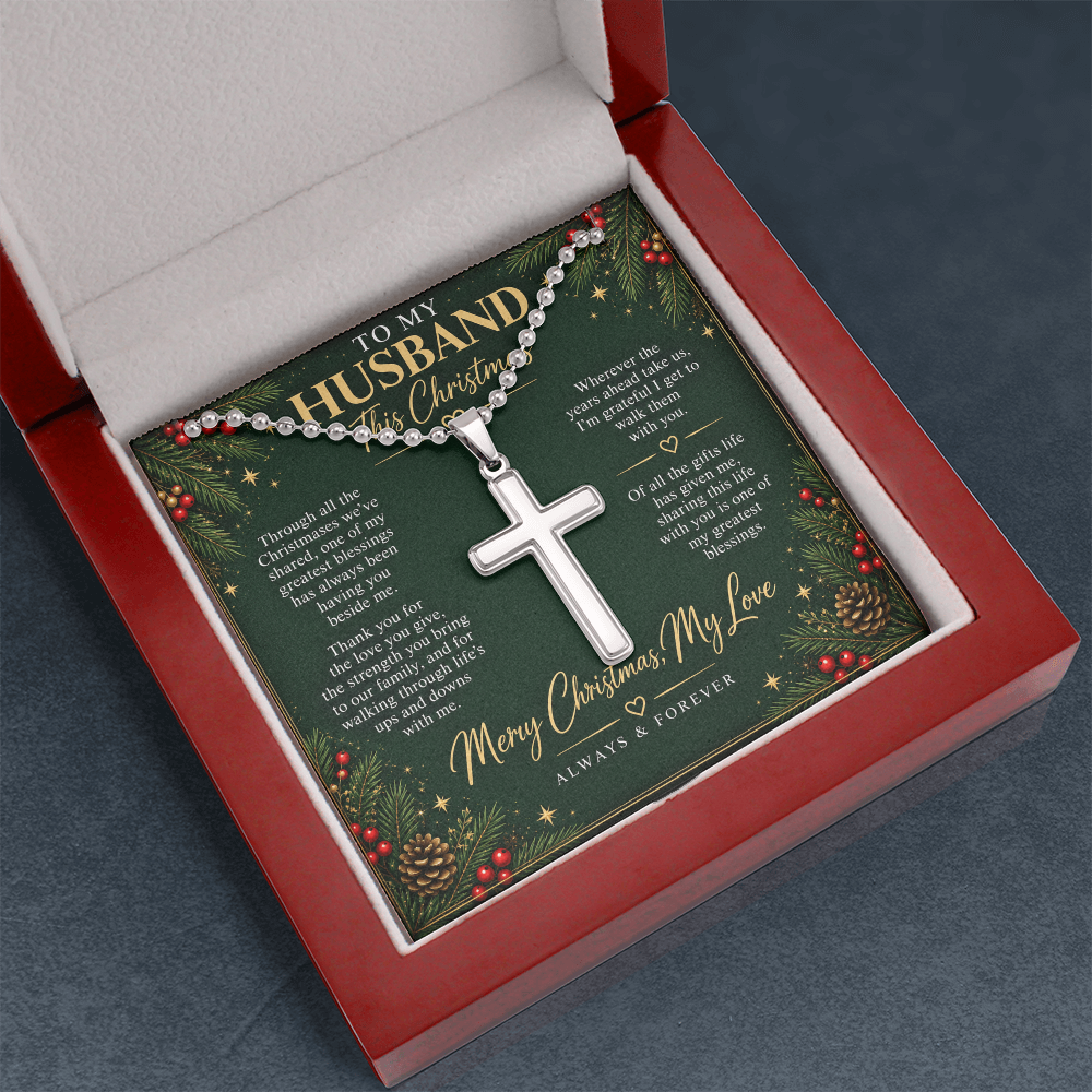 To My Husband - Christmas Artisan Cross Necklace