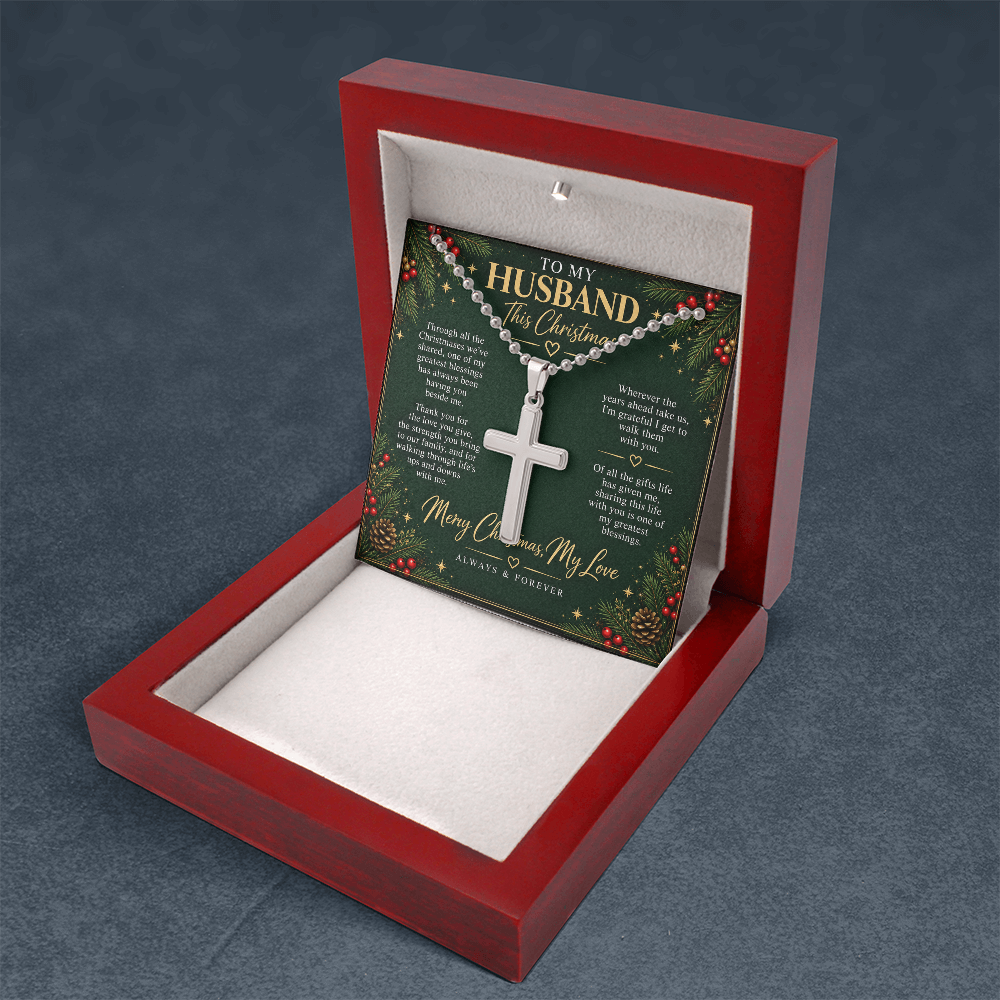 To My Husband - Christmas Artisan Cross Necklace