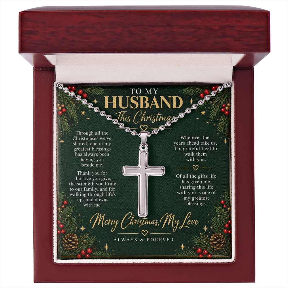 To My Husband - Christmas Artisan Cross Necklace