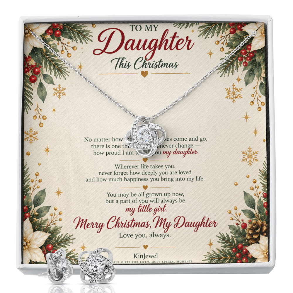 To My Daughter - Christmas Love Knot Necklace & Earring Set