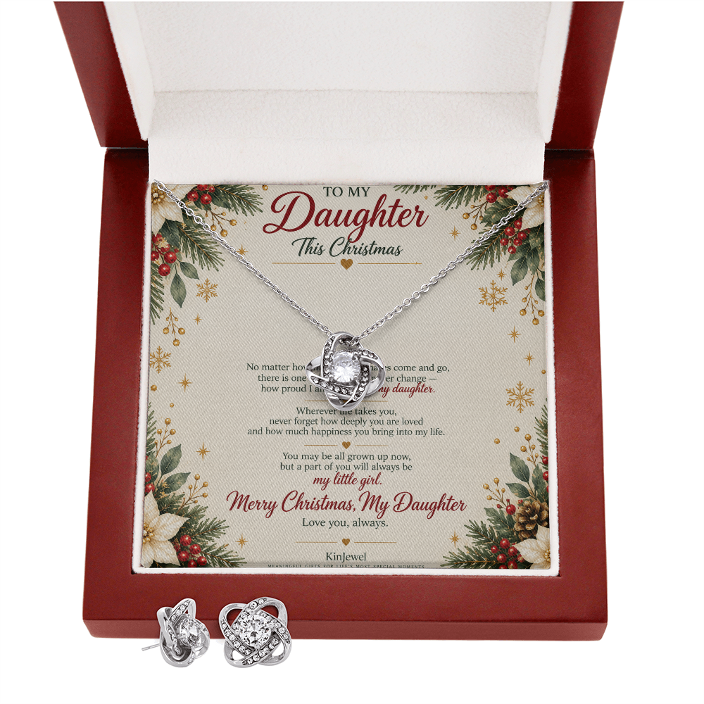 To My Daughter - Christmas Love Knot Necklace & Earring Set