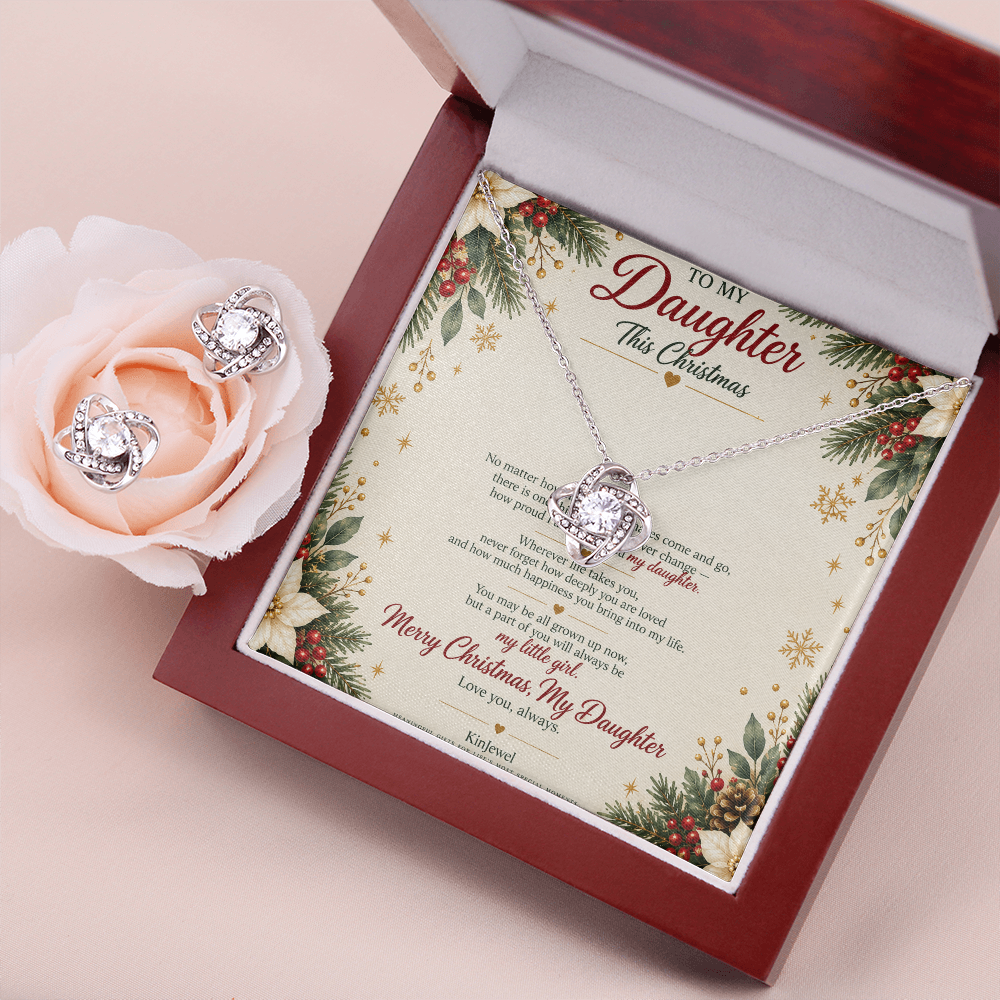 To My Daughter - Christmas Love Knot Necklace & Earring Set
