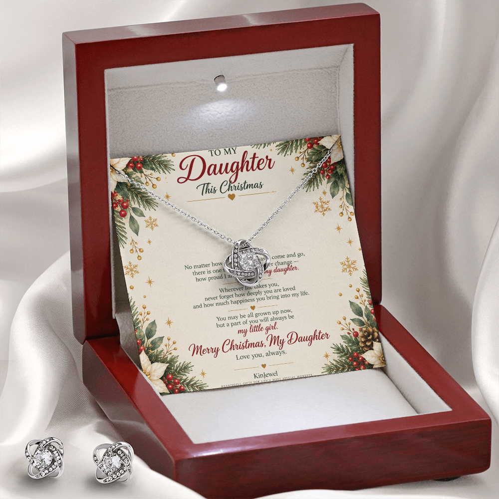 To My Daughter - Christmas Love Knot Necklace & Earring Set