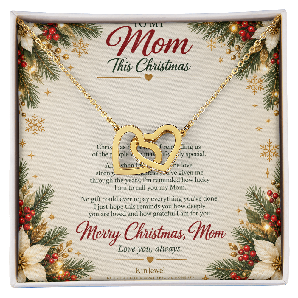 To My Mom - Christmas Interlocking Hearts Necklace