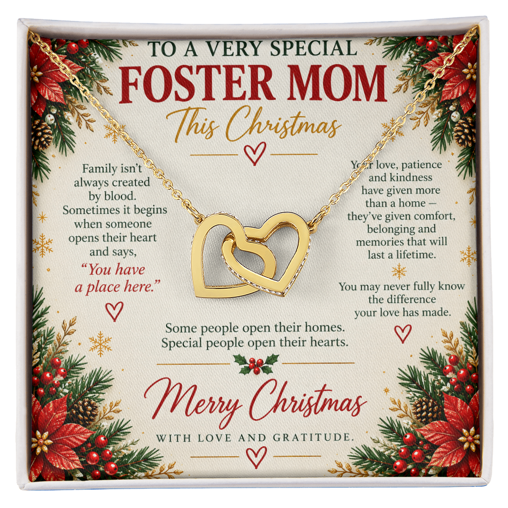 To a Very Special Foster Mom - Christmas Interlocking Hearts Necklace