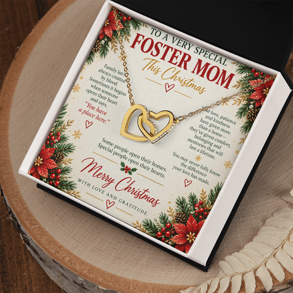 To a Very Special Foster Mom - Christmas Interlocking Hearts Necklace