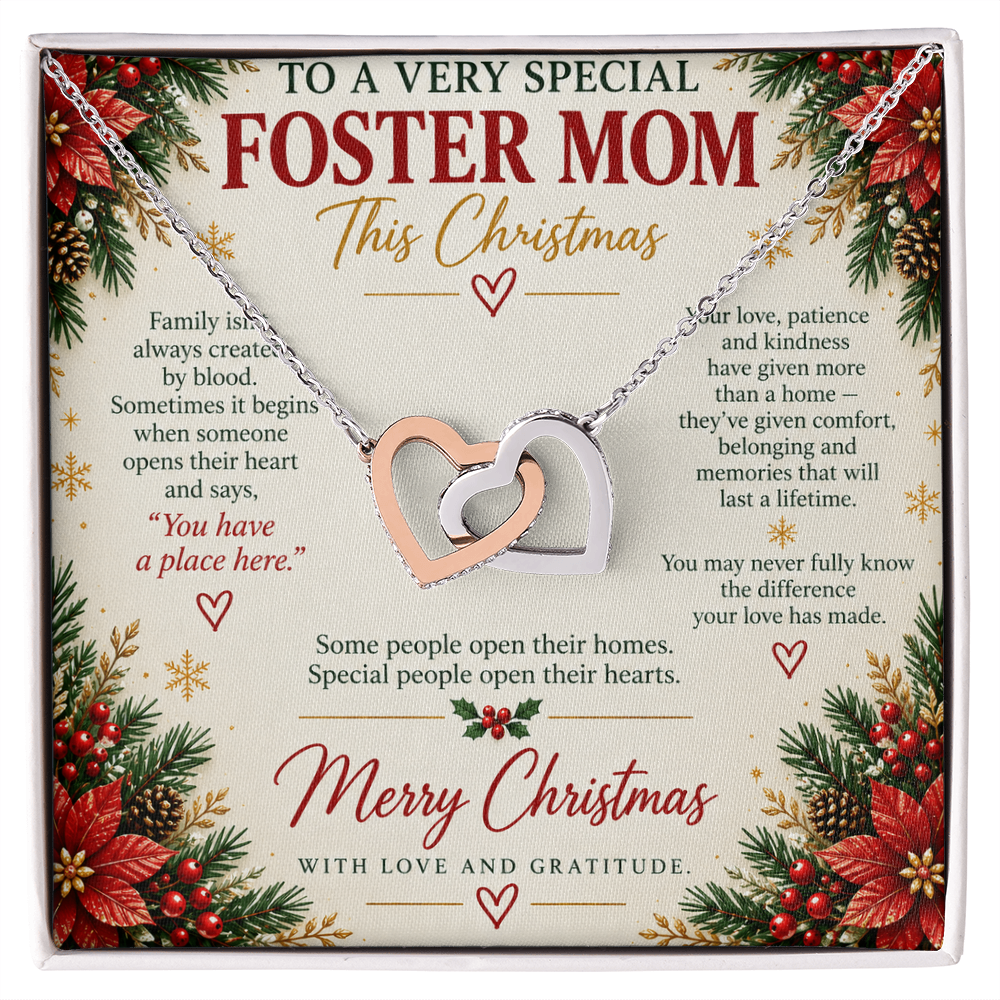 To a Very Special Foster Mom - Christmas Interlocking Hearts Necklace