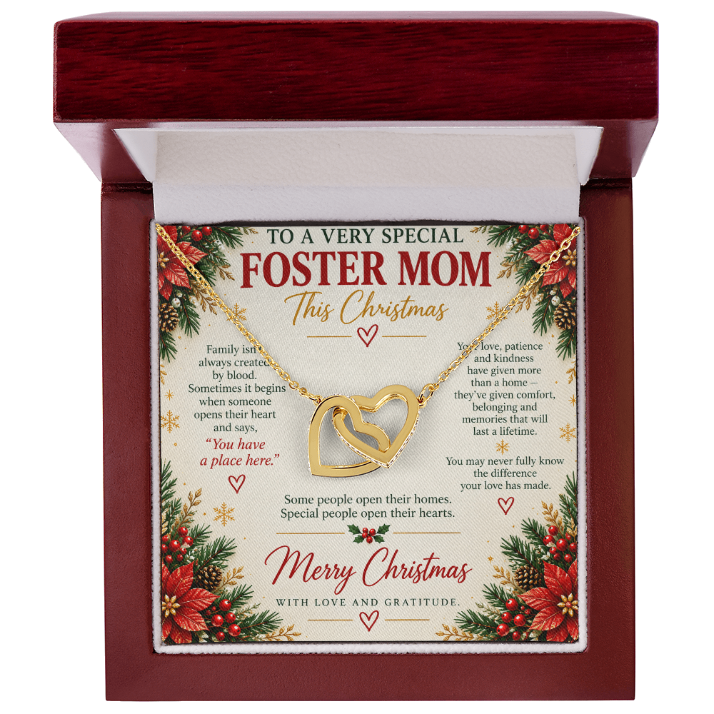 To a Very Special Foster Mom - Christmas Interlocking Hearts Necklace