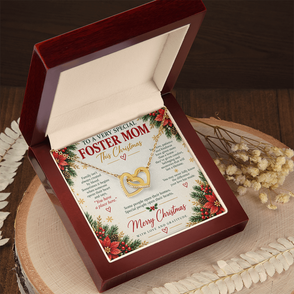 To a Very Special Foster Mom - Christmas Interlocking Hearts Necklace