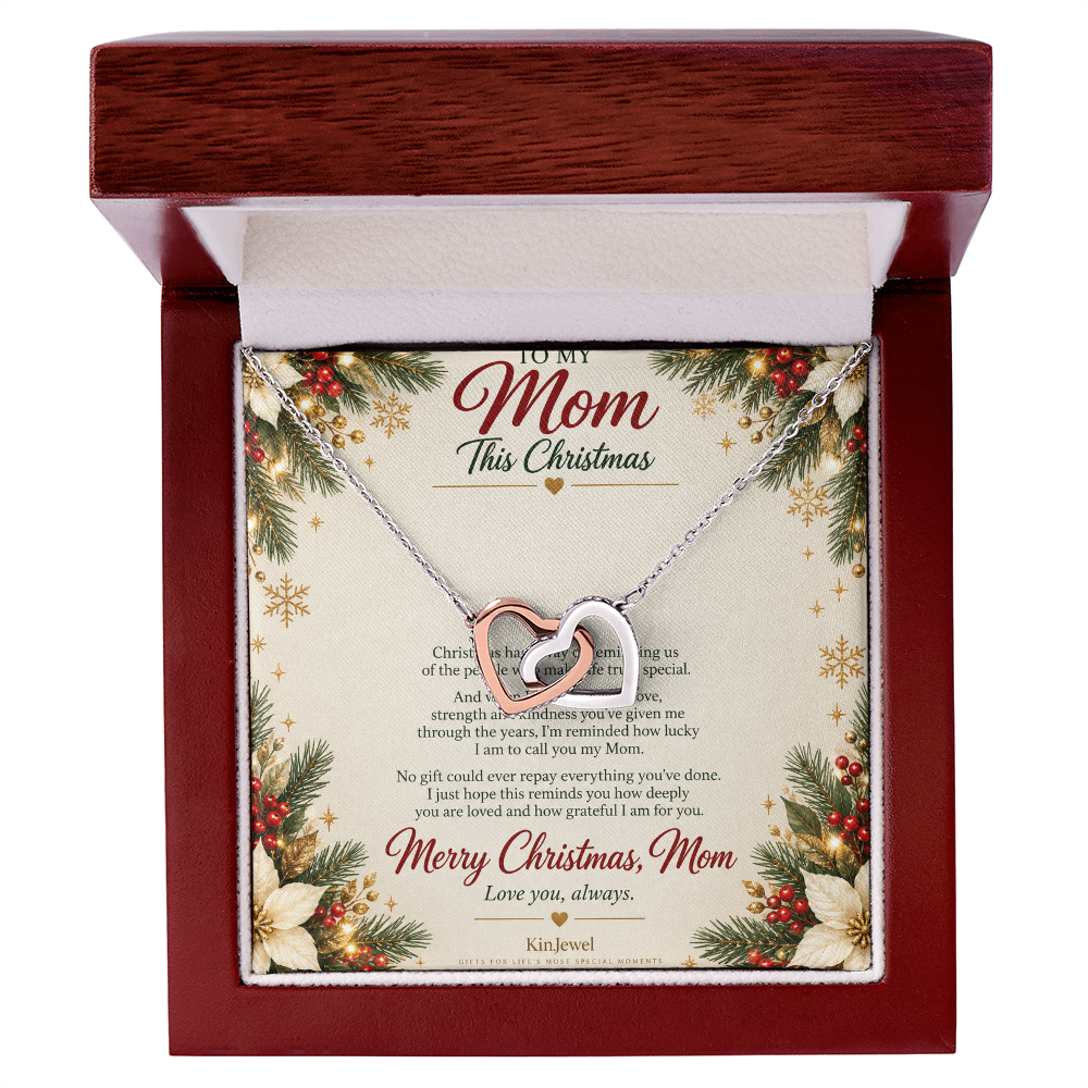 To My Mom - Christmas Interlocking Hearts Necklace