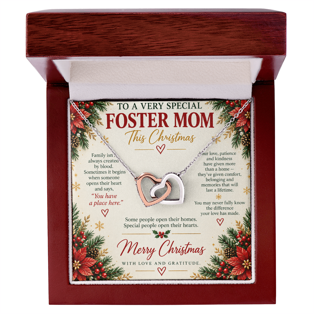 To a Very Special Foster Mom - Christmas Interlocking Hearts Necklace