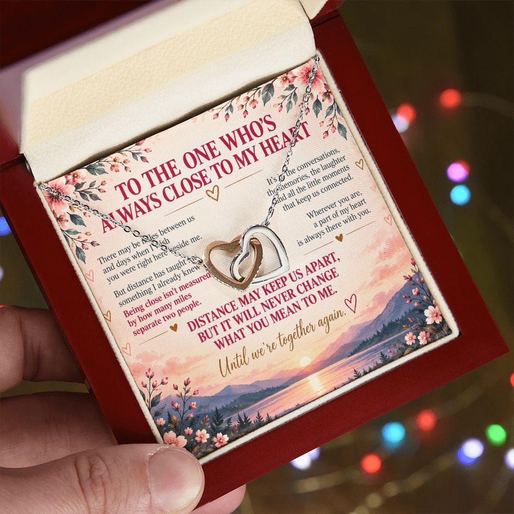 Always Close To My Heart - Long Distance Interlocking Hearts Necklace