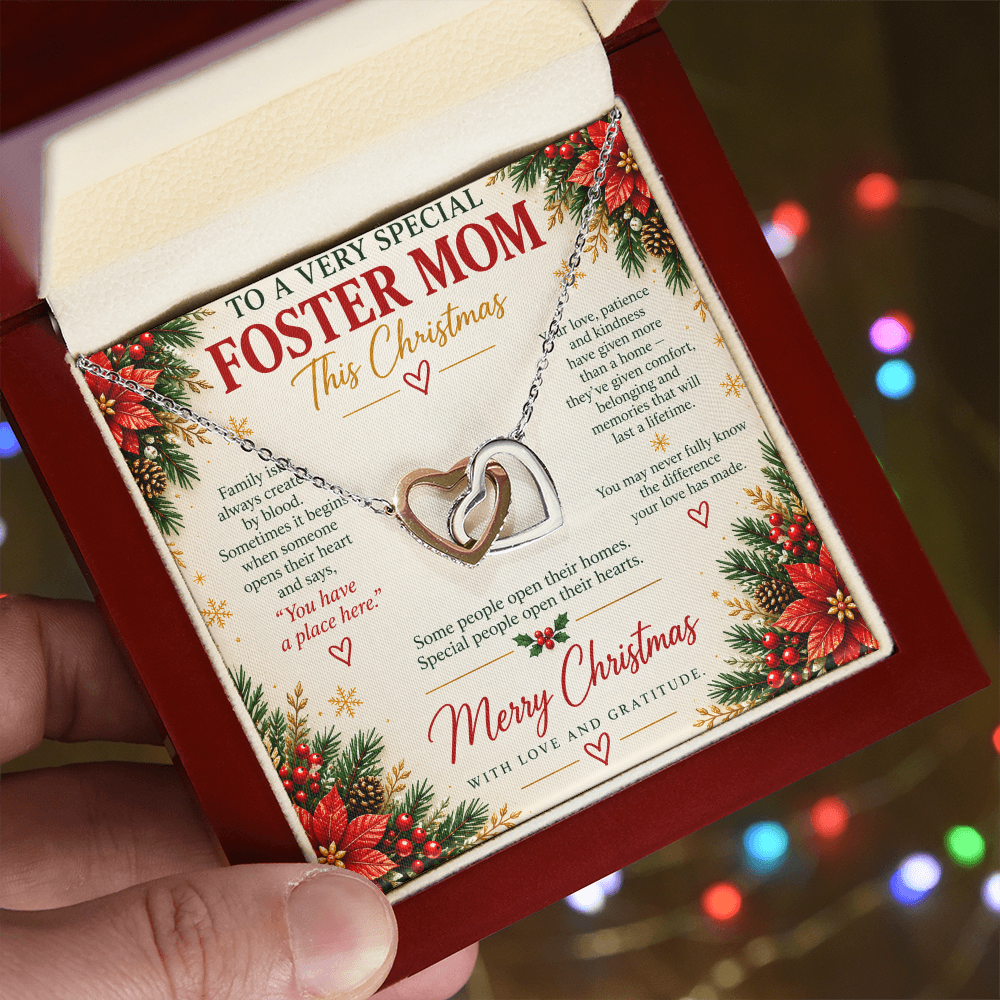 To a Very Special Foster Mom - Christmas Interlocking Hearts Necklace